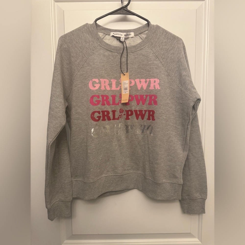 Rebecca Minkoff Gray Sweatshirt with Pink and Red GRL PWR Print